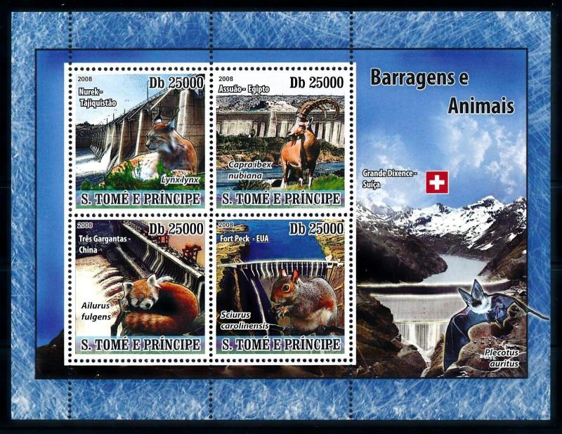 [96768] Sao Tome & Principe 2008 Wild Life Lynx Red Panda Bat Dams Sheet MNH