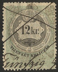 AUSTRIA HUNGARY 1868  12kr Military Border Revenue Barefoot #9 Used vf