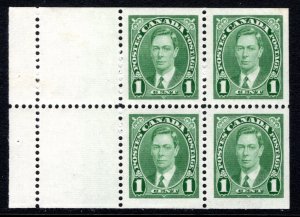 Scott 231a, 1c, KGVI Mufti Issue, booklet pane of 4x1c + 2 labels, MNHOG, VF