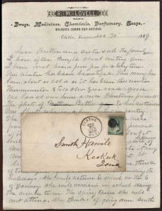 1889 Olathe Kansas Letter and Cover R.M. Lovell Drugs Medicines