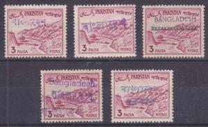 Bangladesh, Pakistan Sc 131 MLH. 1961 3p w/ Bangladesh local ovpts, 5 different