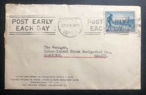 1936 Melbourne Australia Slogan Cancel Cover To Honolulu Hawaii Post Early