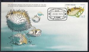 St. Tome FDC card Sc 550 Cousteau Society Porcupinefish  L84