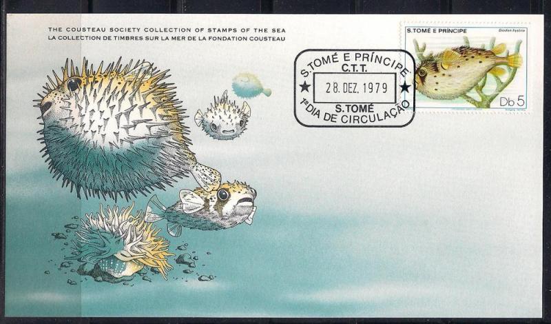 St. Tome FDC card Sc 550 Cousteau Society Porcupinefish  L84