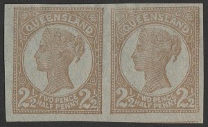 QUEENSLAND 1895 QV 2½d light brown pair, imperf plate PROOF cat $2500. Very rare