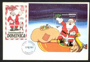 DOMINICA 1981 Christmas SANTA'S WORKSHOP DISNEY Souvenir Sheet Sc 688 FDC