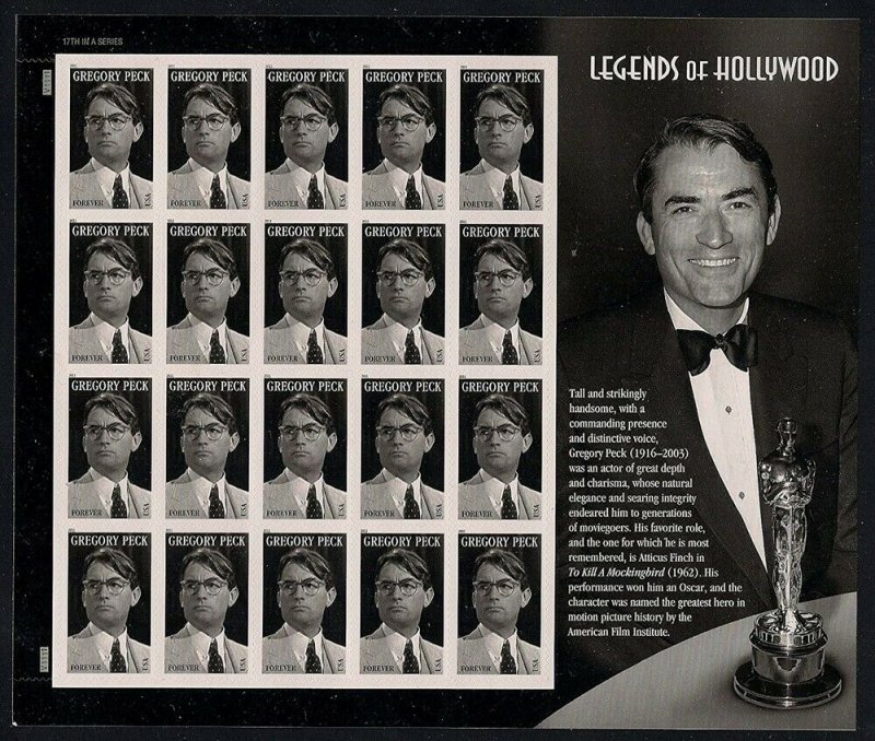 Gregory Peck Legends of Hollywood Sheet of 20  -  Stamps Scott 4526