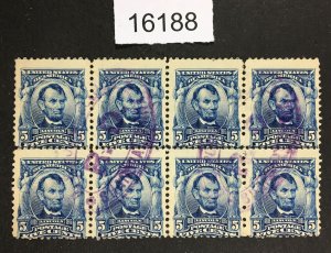 MOMEN: US STAMPS # 304 BLOCK OF 8 SHANGHAI CHINA CANCEL USED LOT #16188