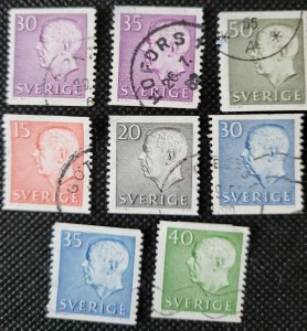 Sweden, 1961-67, Gustaf IV, short set,#571-72,574-79, coil vert. used, SCV$2.00