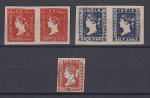 BC INDIA 1854-55 QV Sc 1-2 & 7 PAIRS & SINGLE FORGERIES UNUSED & USED (CV$6925) 