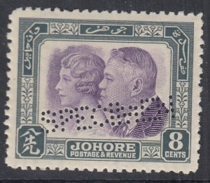 SG 129 Malaya Johore 1935. 8c bright violet & slate, overprinted ‘perf’ speci...