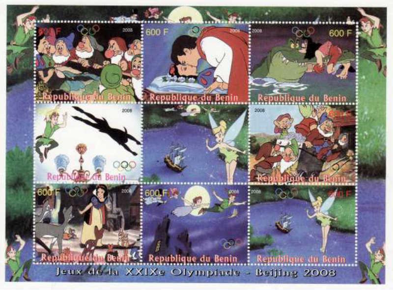 Benin 2008 Disney Fairy Tales Snow White Peter Pan 9 Stamp Sheet 2B-147