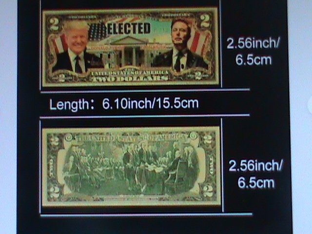 ​UNITED STATED-DONALD TRUMP & ELON MUSK-24 KARAT GOLD REPLICA $2-VF--EST.$35