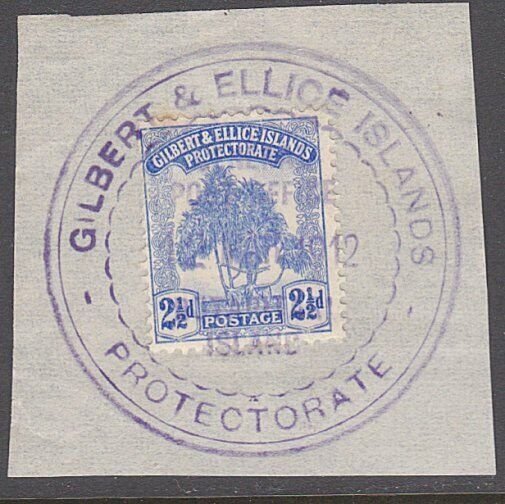 GILBERT & ELLICE IS Pandanus 2½d on 1912 piece huge BUTARITARI cds.........29964