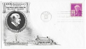 1947 FDC, #945, 3c Thomas A. Edison, Aristocrats-Lowry