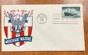 939 Merchant Marines in WWII  M-50 Poppenger  scarcer FDC 1946