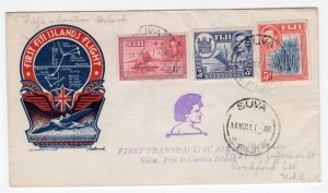 Fiji to Canton Island 1941 First Flight cover Rare Staehle Cachet