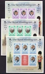 Maldives, Scott cat. 906-908. Diana`s Royal Wedding sheets.