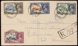 SIERRA LEONE 1935 Registered cover franked KGV Silver Jubilee set. To Bermuda.