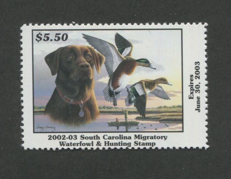 SOUTH CAROLINA #22 2002 STATE DUCK STAMP WIDGEON/CHOCOLATE LAB  R. Huckaby