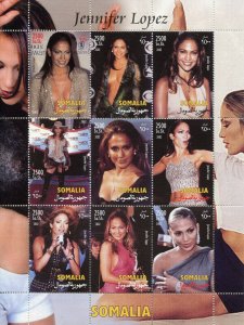 Somalia 2002 MNH Celebrities Stamps Jennifer Lopez Music Famous People 9v M/S 