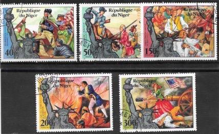 Niger 1976  Set of 5  U.S. Bicentennial.  Statue of Liberty. Molly Pitcher