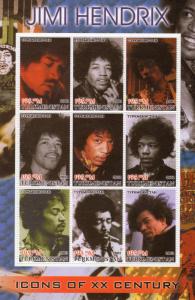 Turkmenistan 2001 JIMI HENDRIX/ICONS XX CENTURY Sheetlet (9) Perforated MNH