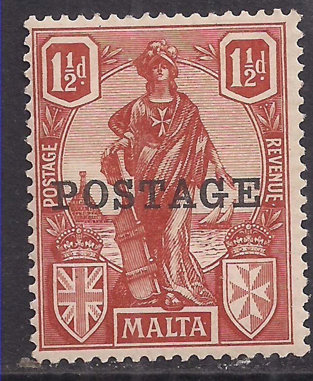Malta 1926 KGV 1 1/2d Brown Red Ovpt Postage MM SG 146 ( R714 )