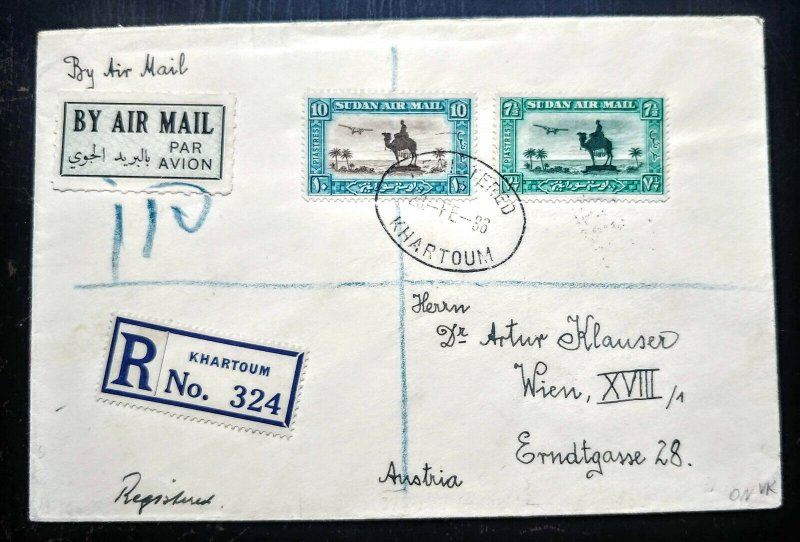 VERY RARE SU// DAN 1936 “REGISTERED” HIGH VAL COVER TO AUSTRIA RECEIVING CANCEL 