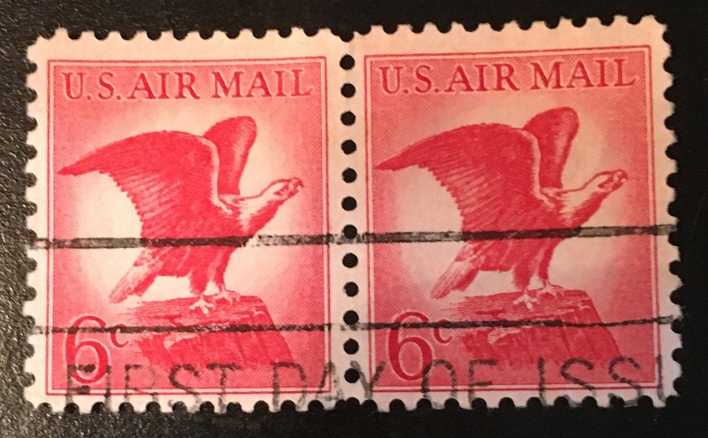 C67, Red Eagle, Circ. pair, First Day of Issue, not tagged, Vic's Stamp Stash