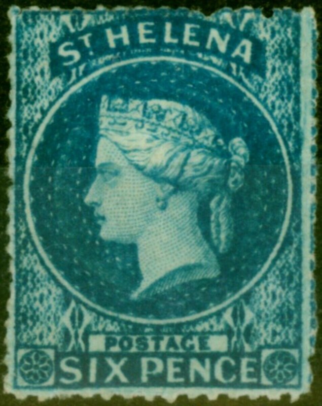 St Helena 1861 6d Blue SG2a Rough Perf Good Mtd Mint