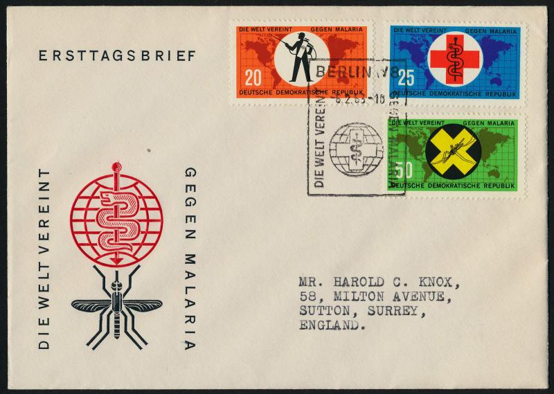 Germany GDR 638-40 on FDC Insect, Malaria Eradication, Map, Medicine