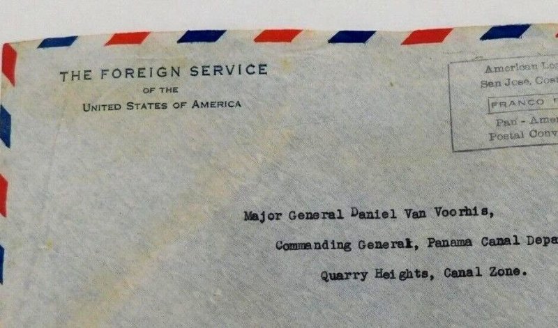 US Foreign Svce San Jose, Costa Rica Cover, #C41 to Commanding Gen, Panama Canal