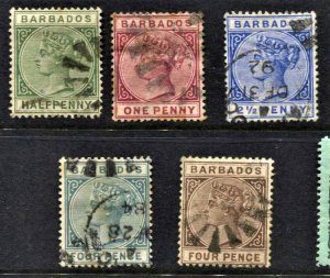 STAMP STATION PERTH -Barbados #60-62,64,65 QV Definitive Used Wmk.2 CV$15.00