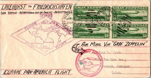 1930 NYC USA Graf Zeppelin cover Block of four # C13 to Detroit Pan America