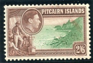 Pitcairn Islands 1940 KGVI 2s6d green & brown MLH. SG 8. Sc 8.