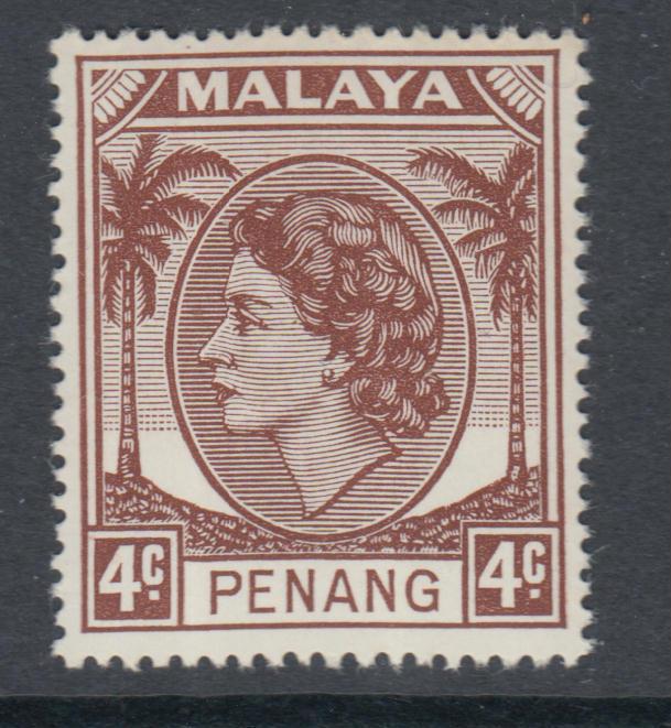 XG-Q771 MALAYA - Penang, 1954 QEII, 4C. Brown, SG30 MNH