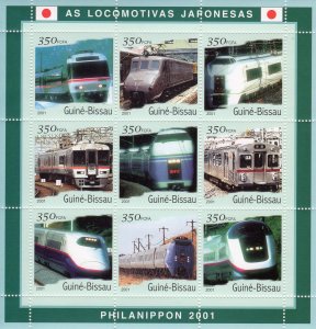 Guinea-Bissau 2001 JAPANESE TRAINS Sheetlet (9) MNH