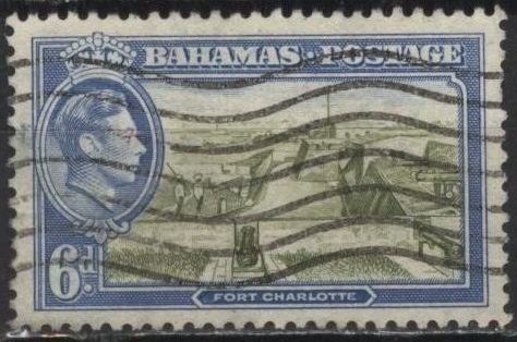 Bahamas 107 (used) 6p Fort Charlotte, blue & ol grn (1938)