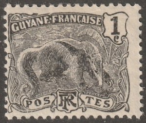 French Guiana, stamp,  Scott#51,  mint, hinged,  1, cent,  black/grey