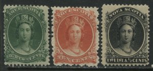 Nova Scotia 1860 8 1/2, 10, and 12 1/2 cents mint o.g. hinged