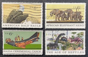 US #1387-1390 Used F/VF 6c Bald Eagle / Elephant / Canoe / Reptiles 1970 [R941]