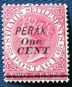 Malaya 1891 PERAK One CENT opt Straits Settlements QV 2c MH SG#57 M4757#