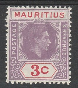 MAURITIUS 1938 KGVI 3C VARIETY SLICED S AT RIGHT