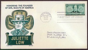 U.S.A. SC#974 Juliette Low - Girl Scout Stamp - Cachet Craft / Boll (1948) FDC