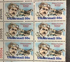 C100  Glenn Curtiss, Aviation  35c  Plate Blocks  MNH  In 1980