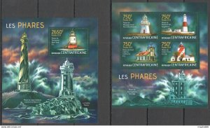 2013 Central Africa Marine Life Architecture Lighthouses Phares Kb+Bl ** Ca713
