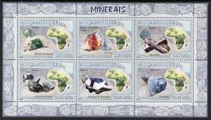 Mozambique 2007 Minerals #2 perf sheetlet containing 6 va...