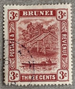 Brunei scarce 1917 3c Type II, used. Scott 18a, CV $45.00.  SG 38