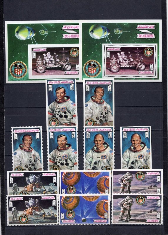 RAS AL KHAIMA 1972 SPACE/APOLLO XVI 2 SETS OF 6 STAMPS & 2 S/S PERF. & IMPER MNH